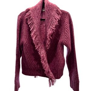 Joie Pink‎ Alpaca Blend Fringe Shawl Collar Cardigan Sweater Women's Size S